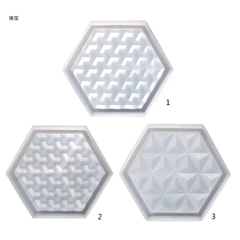 

X5QE Crystal Epoxy Gemeotric Hexagon Mirror Silicone Mold Dish Tray Mold for Casting with Resin Concrete Cement