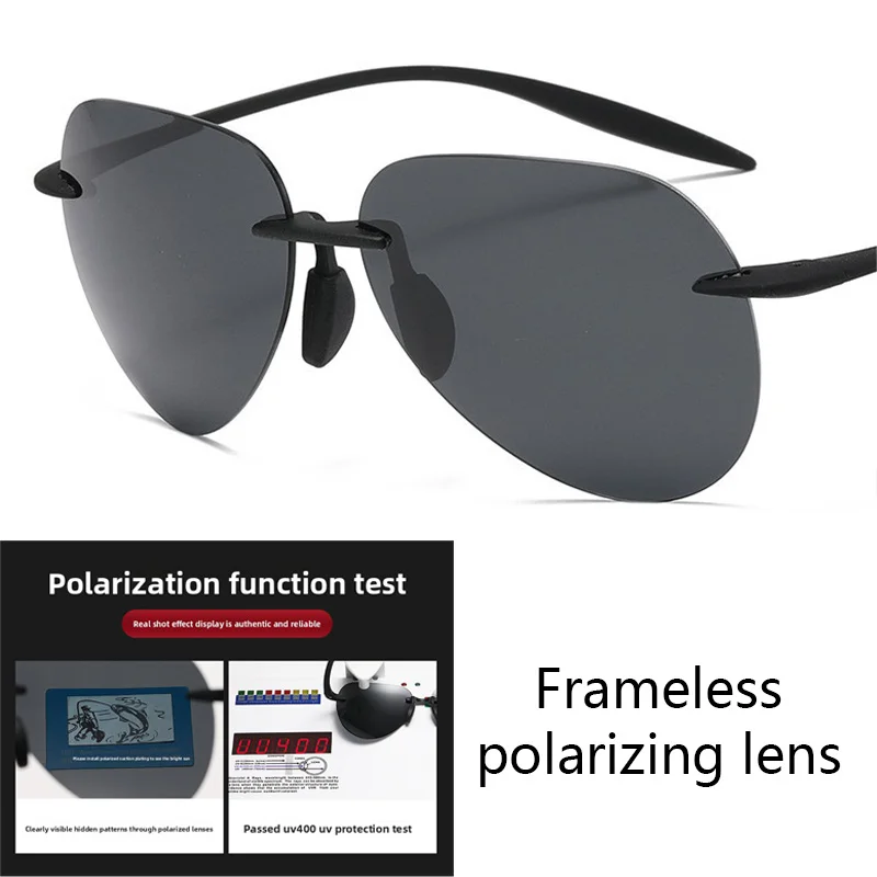 نظارات شمسية TR90 خفيفة للغاية بدون إطار للحماية من الأشعة فوق البنفسجية بتصميم على شكل علجوم نظارات صيد للسائق المستقطبة مطلية بالكروم