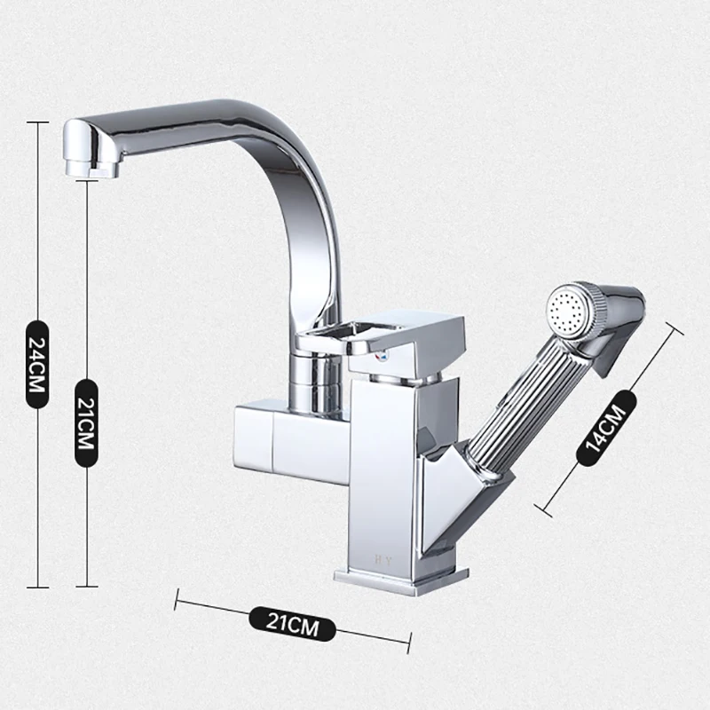 Kitchen Sink Pull-out Telescopic Faucet Multi-purpose Pressurized Spray Gun Single Hole Cold and Hot Water Mixing Faucet