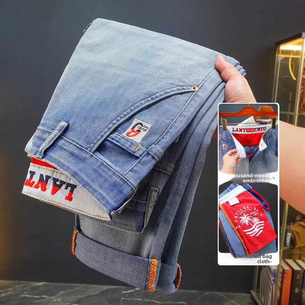 

Новые роскошные корейские модные мужские тонкие мужские джинсы в повседневном стиле на зиму и осень, уличная одежда, ковбойская дизайнерская одежда, брюки, джинсовые