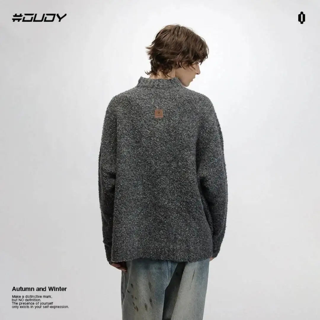 Man Women Sweater Autumn Winter Knitted Sweater New Lazy Style Solid Color Minimalist Small V Neck Loose Knitwear T-shirt