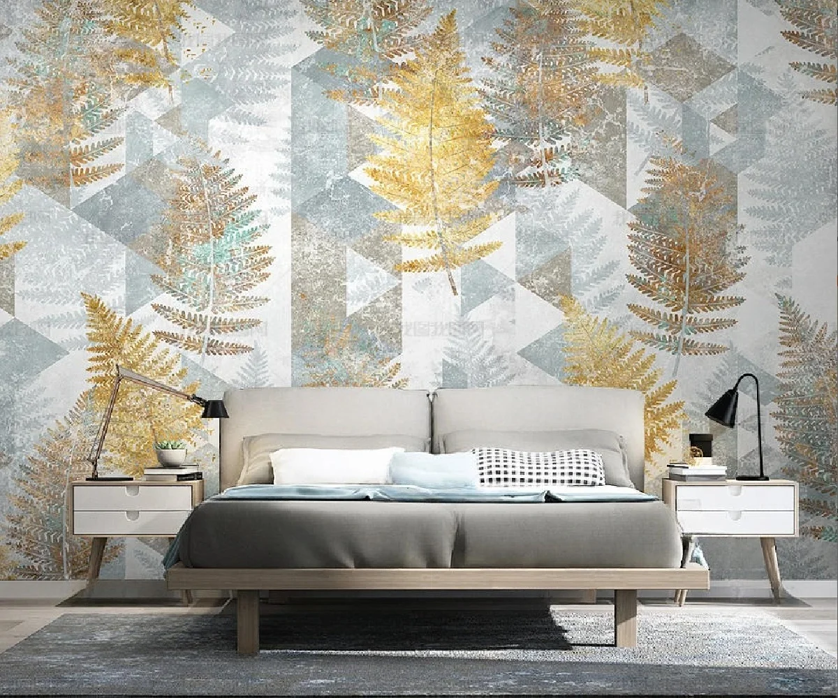 Custom Photo Wallpaper Nordic hand-painted tropical plant Geometry Decorative Painting Wallpapers For Living Room wall sticker