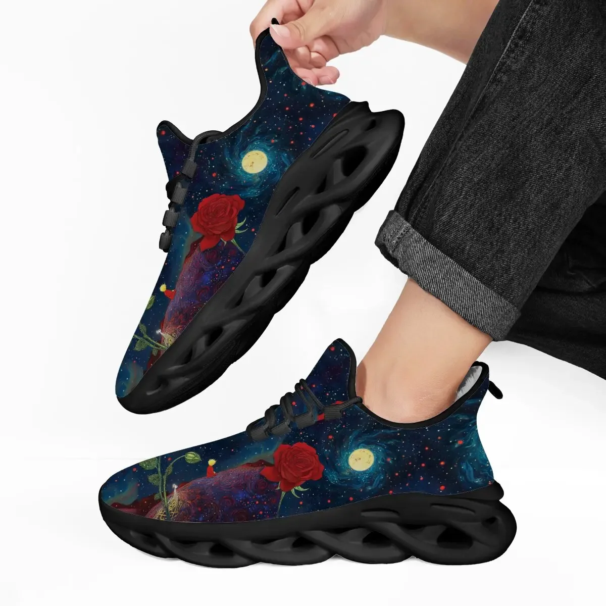 

Fashion Men's Outdoor Lightweight Sneakers Fleece Lined Sports Shoes with Little Prince Rose Starry Sky Print Casual Flats