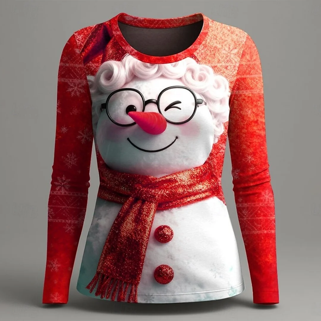

Women's Funny Santa Print Long Sleeve New Christmas Holiday Graphic Round Neck Casual Style All Seasons Comfortable Fashion Tops