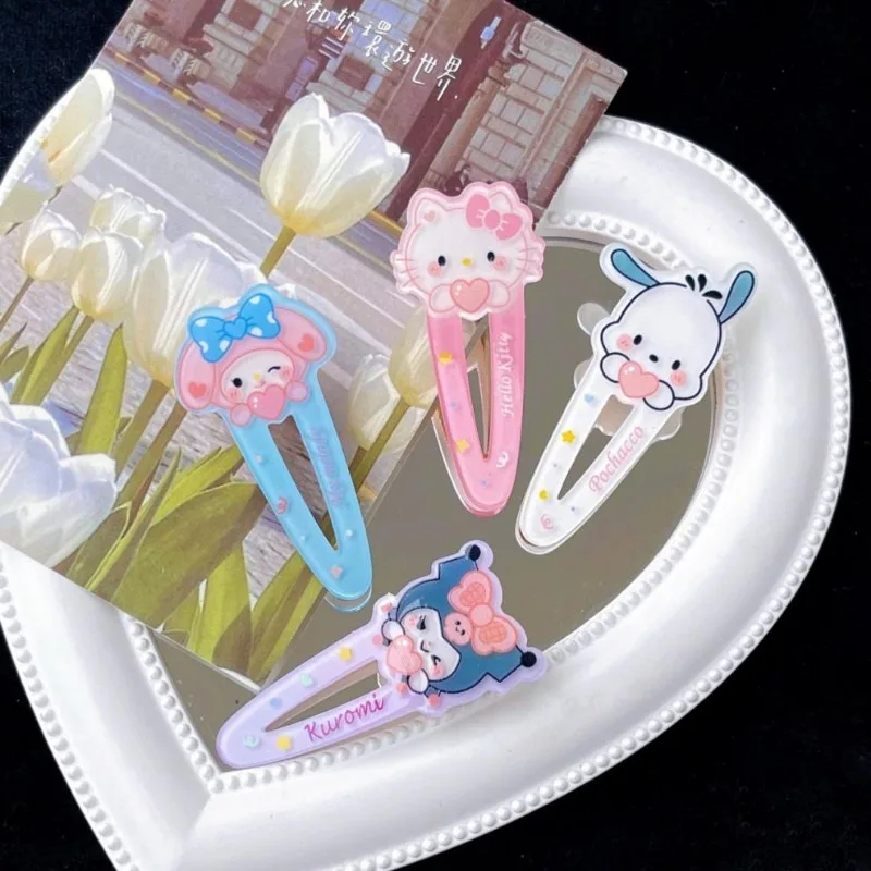 Sanrio horquillas de Hello Kitty para niña, figura de Anime de dibujos animados, My Melody Pochacco Kuromi Cinnamoroll, horquilla linda, regalo de cumpleaños, nuevo estilo