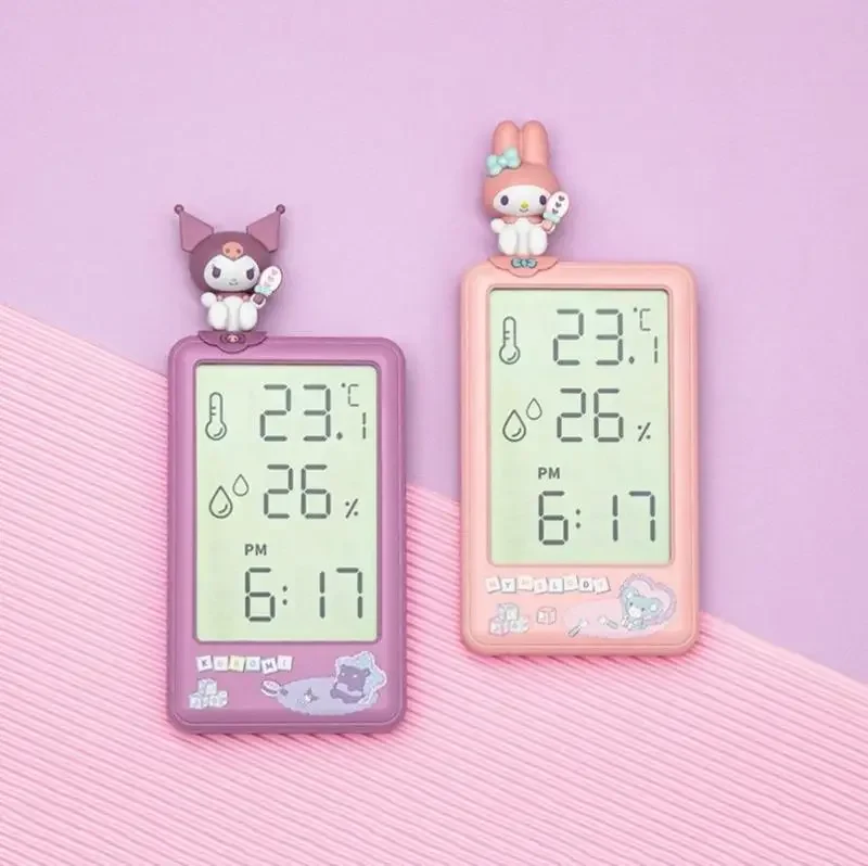 Sanrio 만화 홈 전자 온도 및 습도 측정기 온도계 마이 멜로디 Kuromi Kawaii 애니메이션 플러시 장난감 친구 선물