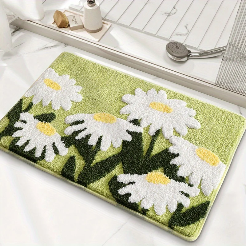 Badezimmerteppich mit Blumenmuster, saugfähig, schnell trocknend, verdickt, Badematte für Heimdekoration, frischer Stil, waschbar, hygienische Badezimmer-Bodenmatte – Detail 4