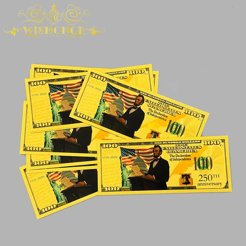 10 قطعة/الوحدة لطيفة 250th لينكولن دولار أمريكا الأوراق النقدية في مطلية بالذهب عيار 24 قيراط للتجميع
