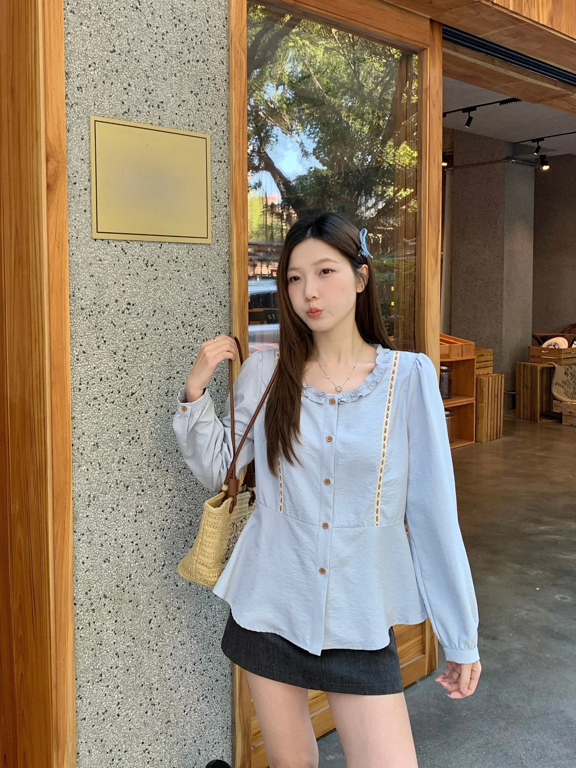 

plus Size Slimming Women's Shirt Spring New Style Soft Wind Loose Design Long Sleeve Button up Korean Style Polyester Fiber