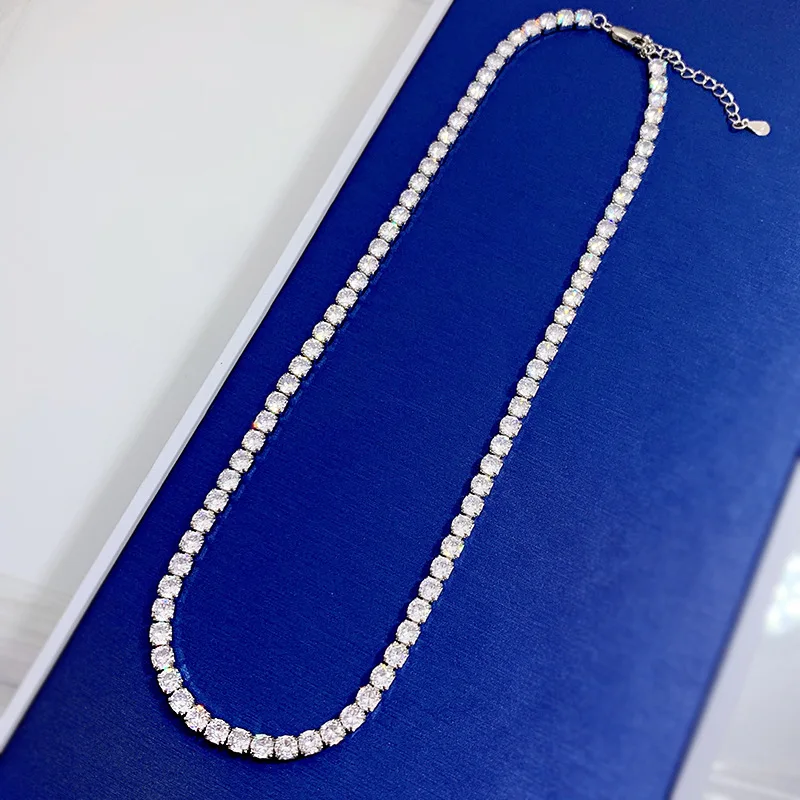 2024 New S925Pure Silver High Carbon Diamond Full Diamond Necklace Instagram Style 4 * 4mm Row Diamond Chain Hot Selling Jewelry