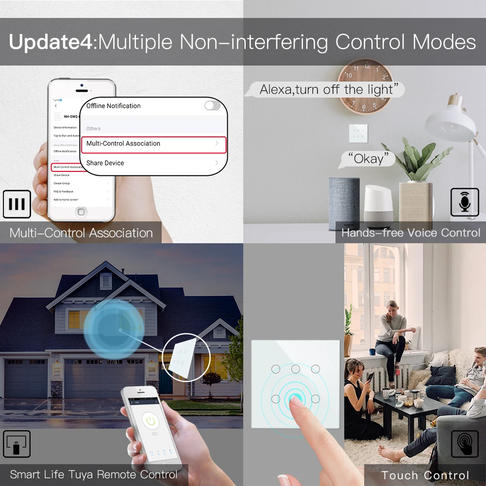 MOES New Smart WiFi 6 Gang Light Switch Smart Life/Tuya App 2/3 Way Muilti-Control Remote Control Works with Alexa Google Yandex