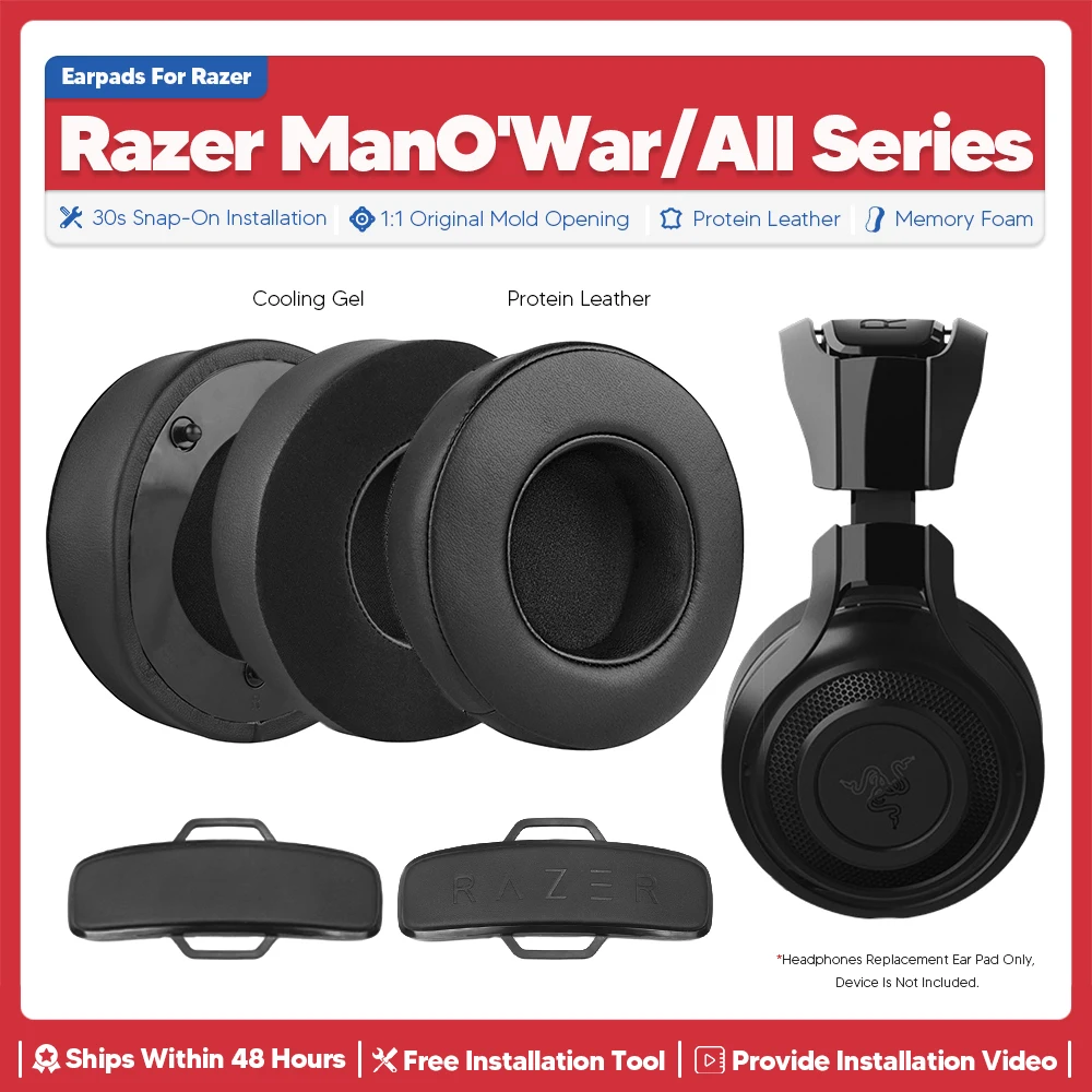 Replacement Ear Pads For Razer ManO'War 7.1 Wired Wireless Headphone Accessories Ear Cushion Memory Foam Ear Cups Repair Part