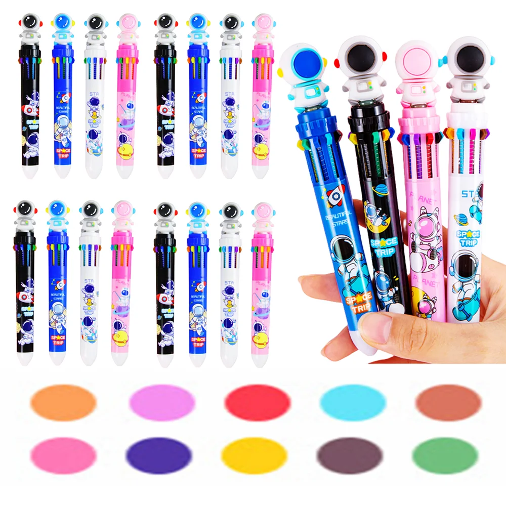Stylos à dix couleurs en forme d'astronaute de dessin animé, 1/4/8/12 pièces, cadeaux pour invités de mariage, fête d'anniversaire pour enfants, cadeaux de carnaval pour la rentrée scolaire, maternelle