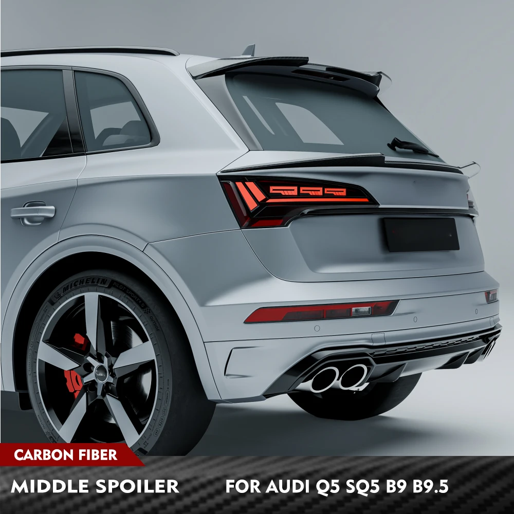 For Audi Q5 SQ5 B9 B9.5 2018-2025 Carbon Fiber Car Rear Trunk Racing Spoiler Lip Car Rear Middle Boot Racing Spoiler Tail Wing