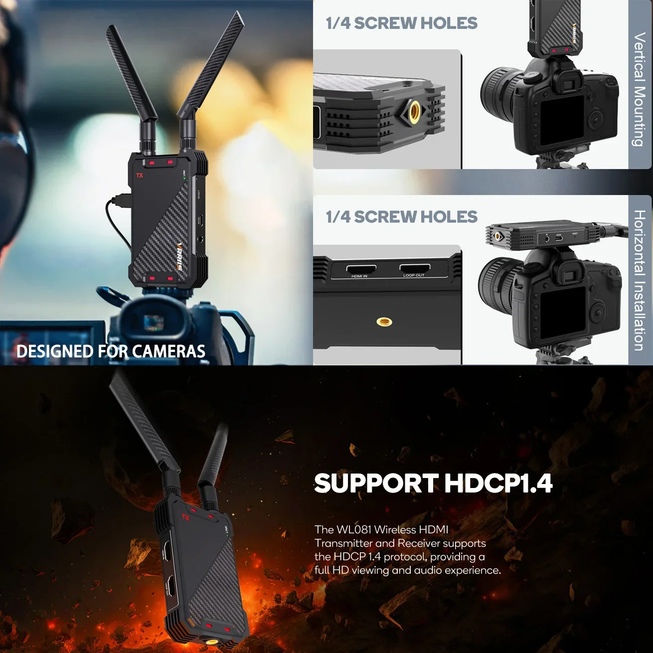 Extender HDMI Nirkabel Wifi 1300ft, Transmitter dan Receiver Video Dual HDMI untuk Laptop, PC, TV Box, Kamera ke TV Proyektor