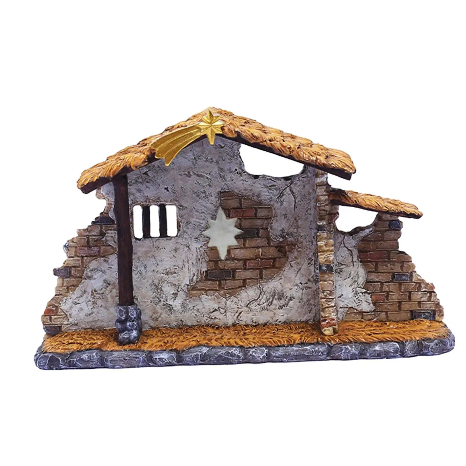 Miniature Nativity Shed Ornament Religious Figurine Decorative Resin Crafts