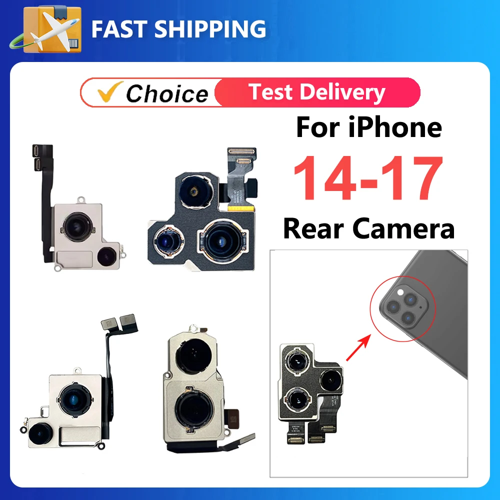 

Проверенный модуль задней камеры для iPhone 14, 15, 16, 16e, 17 Pro Max, Plus, Mini: высококачественный объектив, гибкий кабель, модуль камеры