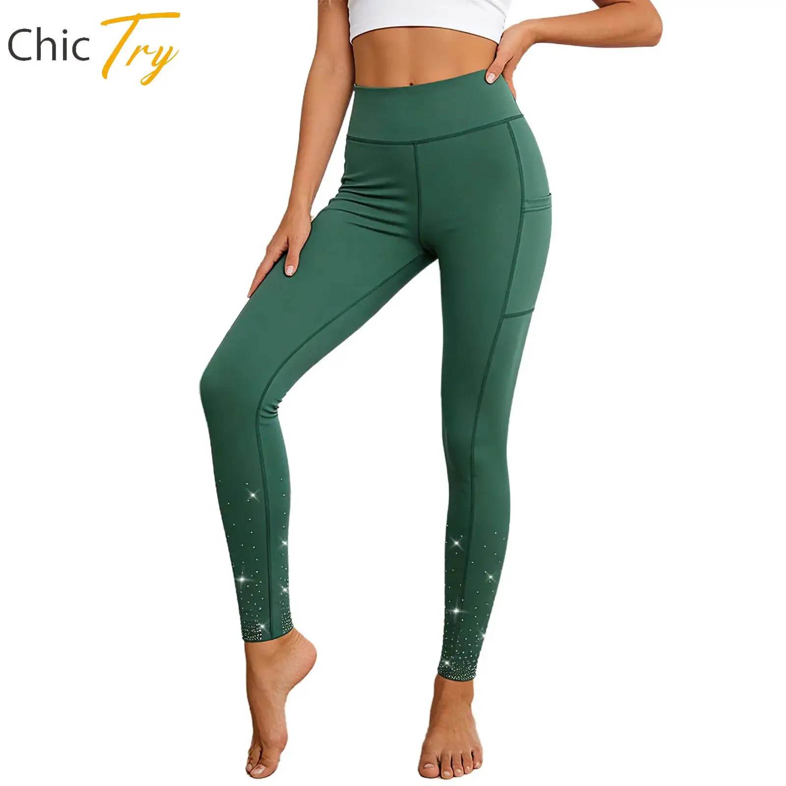 

Женские бесшовные леггинсы для йоги и фитнеса с высокой талией, стразами и карманом, эластичные, для тренировок в спортзале