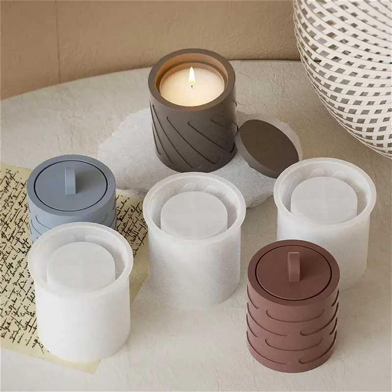 DIY Circular Striped Candle Cup Combination Silicone Mold Aromatherapy Gypsum Candlestick Ornament Storage Jar Home Decoration