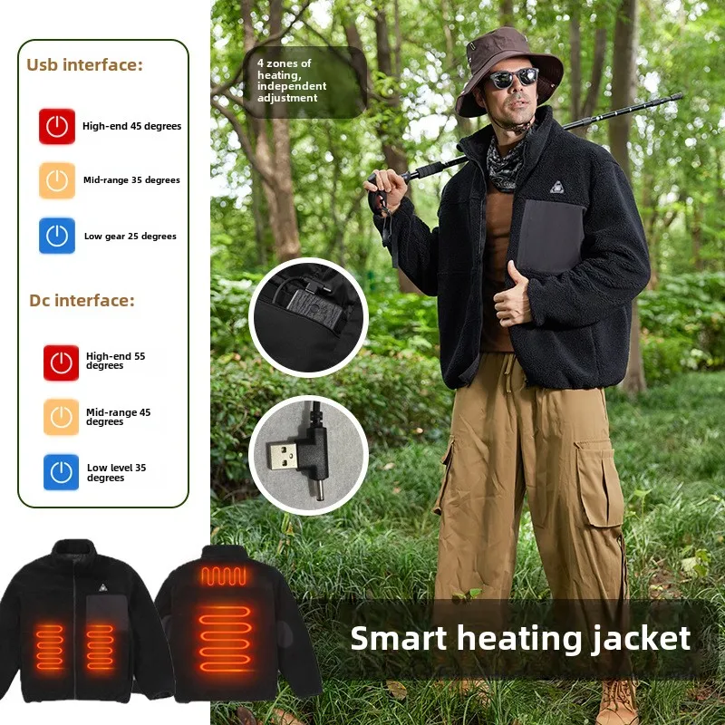 New heating jacket three-control four-zone electric heating jacket outdoor fleece warm and thickened casual jacket