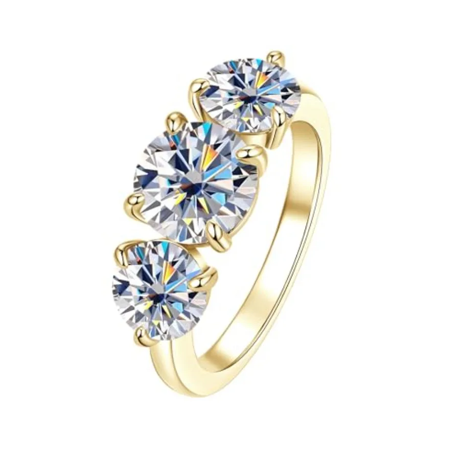 

3 Stone Engagement Wedding Ring for Women, Simulated Diamond 4CT Moissanite Promise Ring Prong Setting Round Cut Halo Rings D C