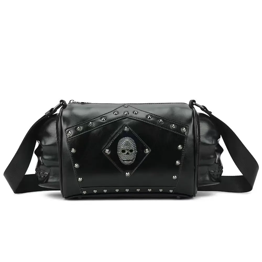 

PU Leather Black Skull Head Crossbody Bag 2025 Guangzhou Travel Handbag for Men And Women Halloween Theme