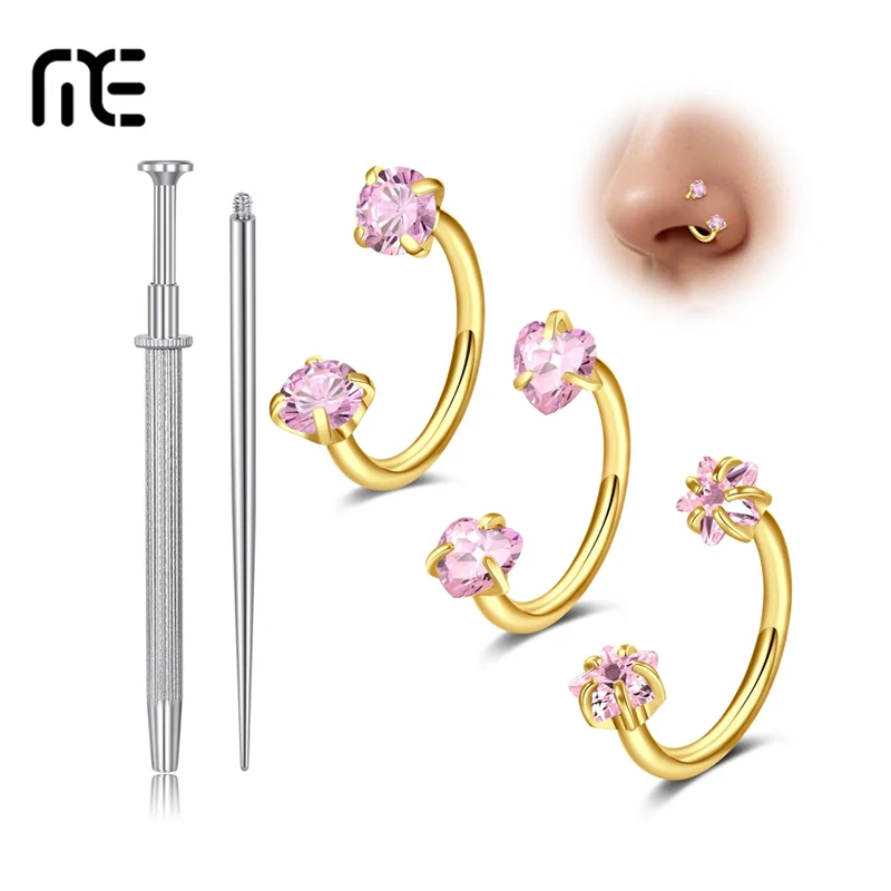 Horseshoe Nose Rings for Women Men Double Gem Nose Rings Stainless Steel Cartilage Earrings Set Nose Screw Nose Piercing Jewelry