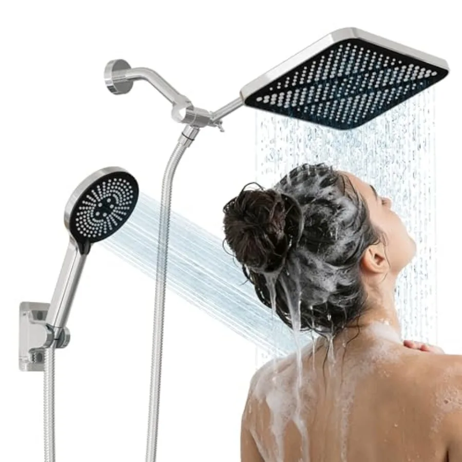 

Wide Rain Shower Head with Handheld, High Pressure Rainfall Showerhead Combo with Arm, Detachable Dual Shower with Multi Modes