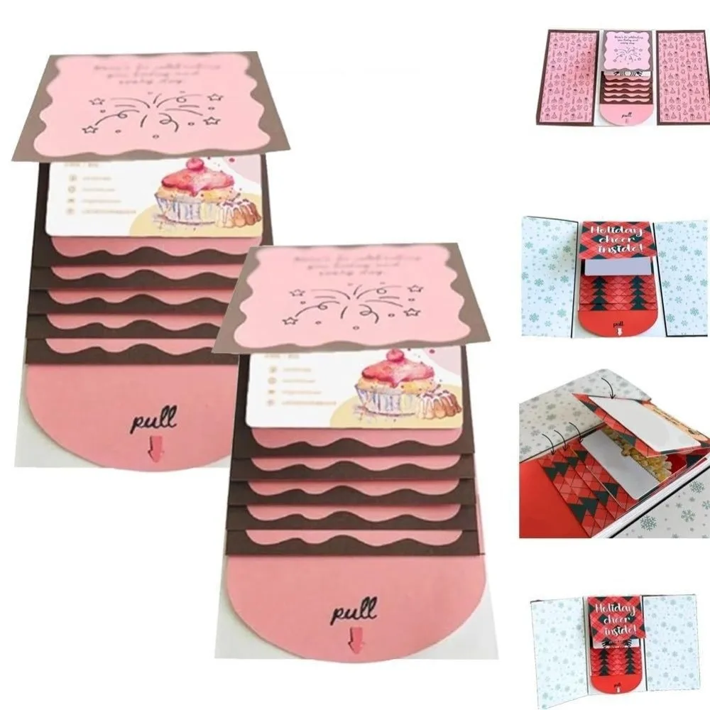 Christmas Gift Card Holder Book DIY Pull-out Design Merry Xmas Gift Card Book Waterfall Cards With Envelope Cards & Invitations
