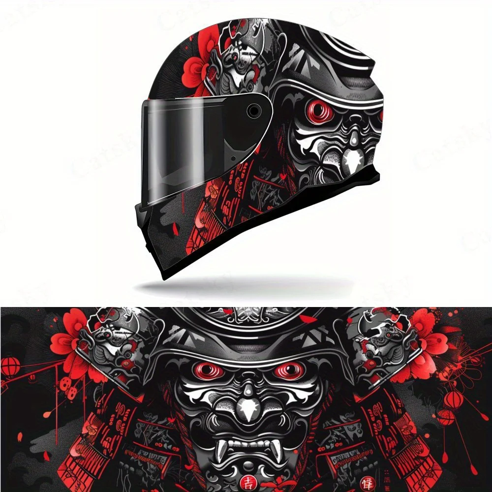 Samurai Soul Helmet Vinyl Wraps, Waterproof Scratch-Resistant Full Face Helmet Decals, Durable PVC Artistic Design, Instant Helm