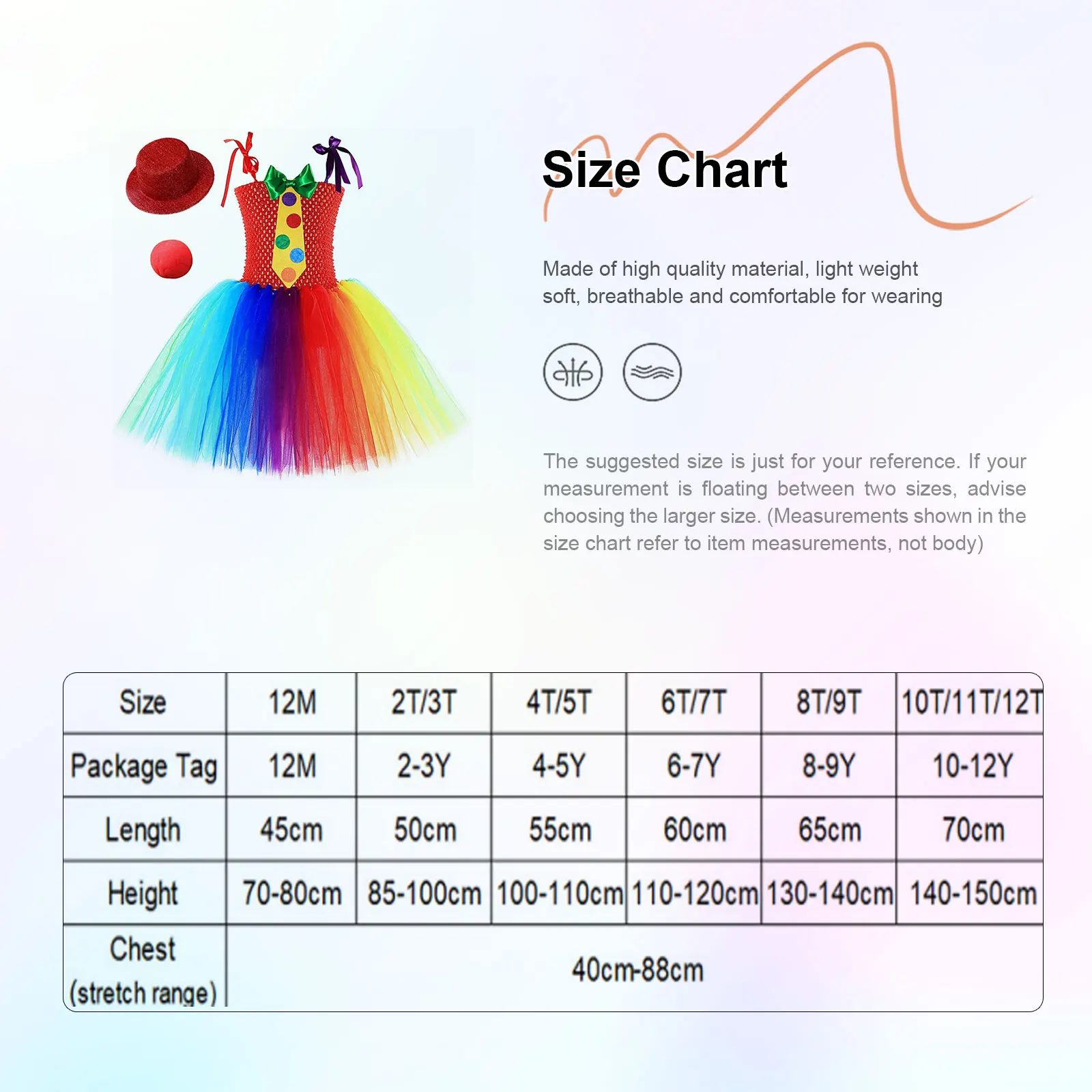 Halloween Rainbow Circus Cosplay Costume for Girls Adjustable Tie-Up Style Bow Tie Puffy Dress with Accessories 4Pcs Sets