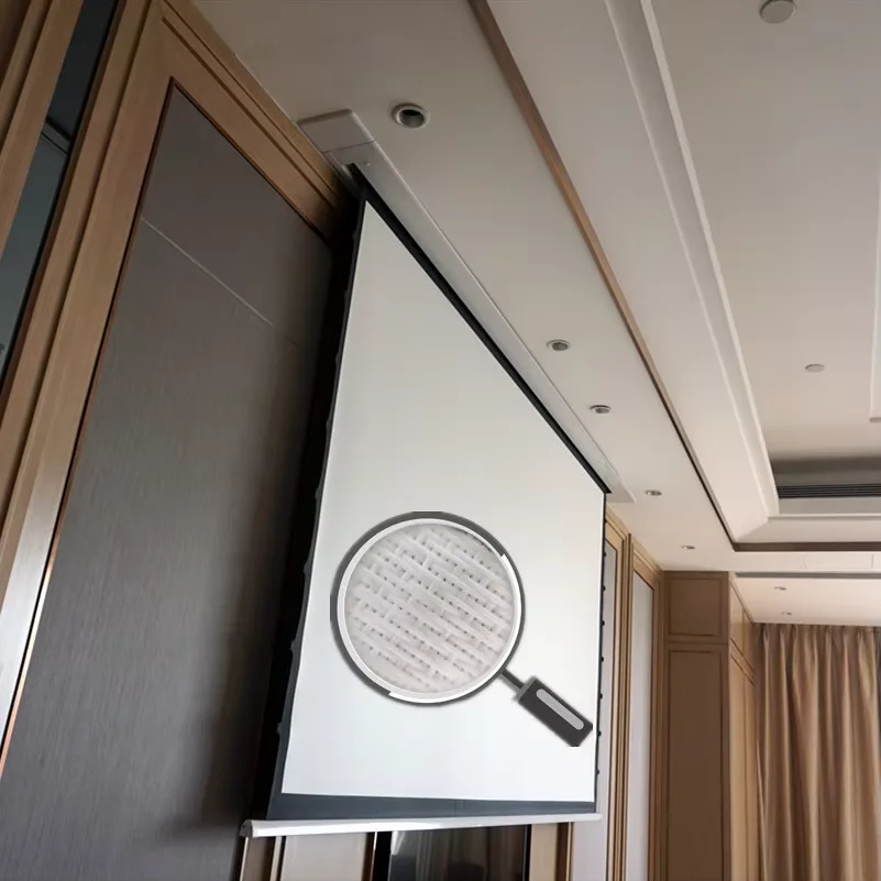 8K Ultra HD Moiré Free Acoustically Sound Transparent Perforated Weave Electric Recessed In-Ceiling Projector Screen, ZRM-AP3
