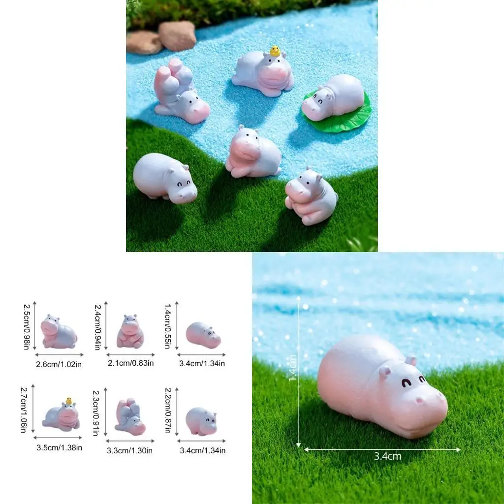L43A 6Pieces Hippo Mini Models Statues for Car Dashboards and Garden Landscape Decors