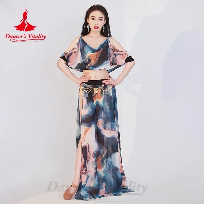 belly dancer costume set for women short sleeves top+chiffon split long skirt 2pcs Oriental belly dancing Practice Clothes