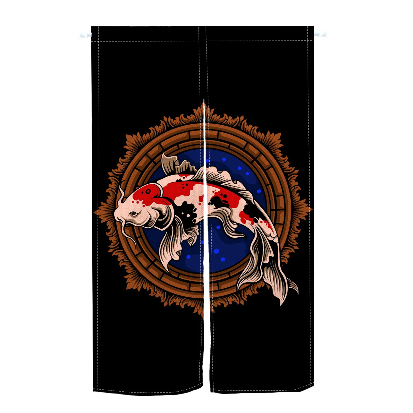 Chinese Ink Painting Koi Fish Door Curtain Japanese Noren Brings You Good Luck Bathhouse Partition Hanging Split Half-Curtain