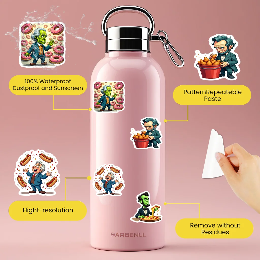 35pcs-50pcs Humorous Fast Food Stickers Parody Historical Figures Funny Stickers Sticker Pack For Suitcase Car Sticker Guitar