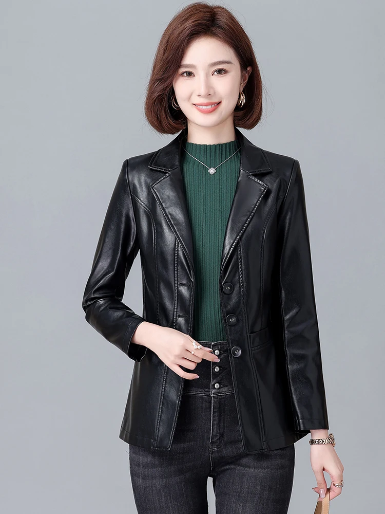 女性の革製ジャケット秋冬スリムフィット韓国スリムフィット大型シープスキンコートビジネススーツ襟付きアウター