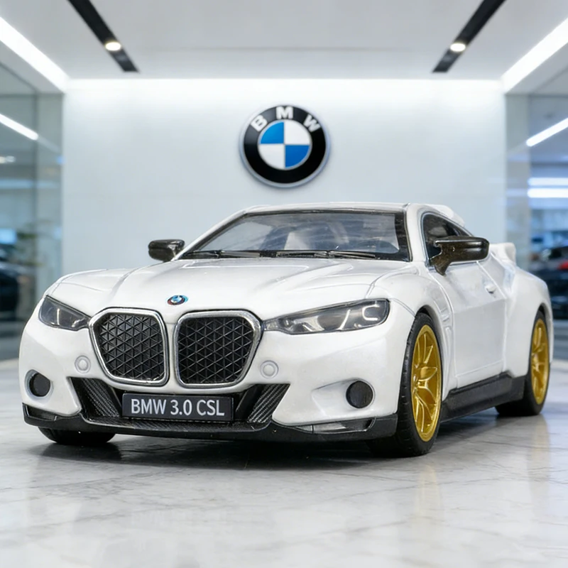 

1:35 BMW CSL 3.0 Supercar Alloy Car Model Sound and Light Pull Back Children's Toy Collectibles Birthday Gift