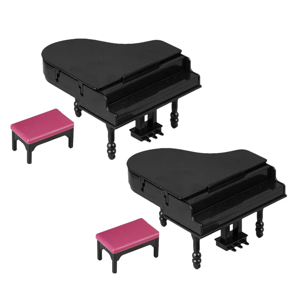 

2Set Mini Upright Piano Set Miniature Simulation Piano Stool Small Musical Instruments Music Decor Tiny Musical Instruments