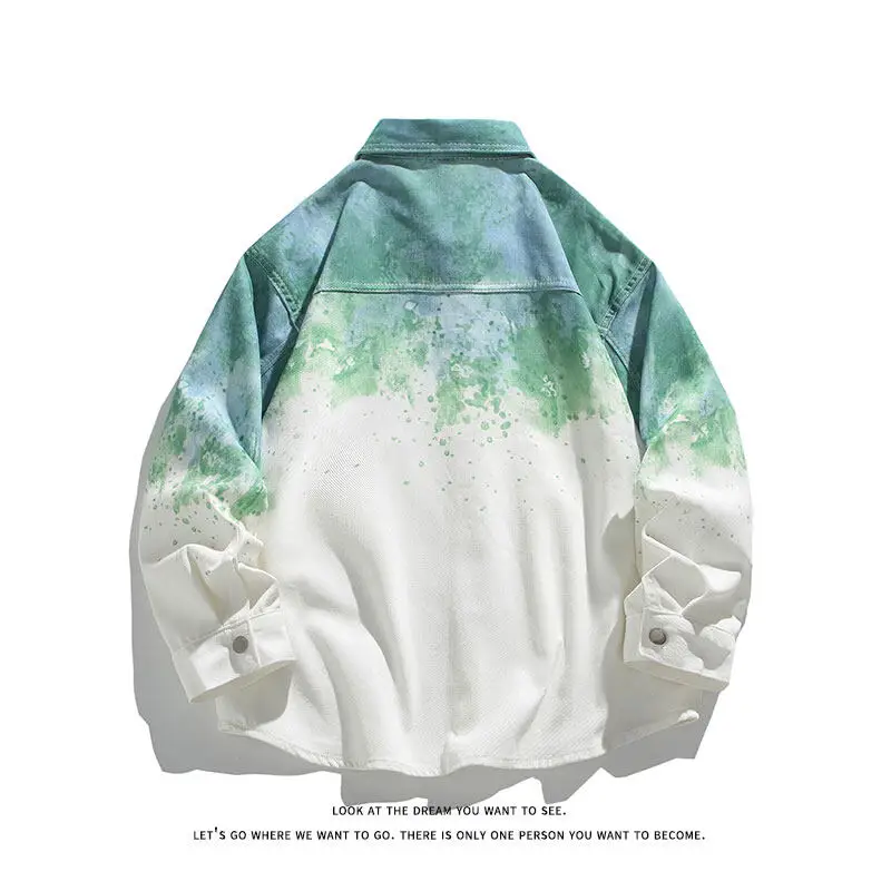 Korean Gradient Colour Long-sleeved Shirt Men's Summer Trend of New Casual Shirt Graffiti Street Denim Jacket