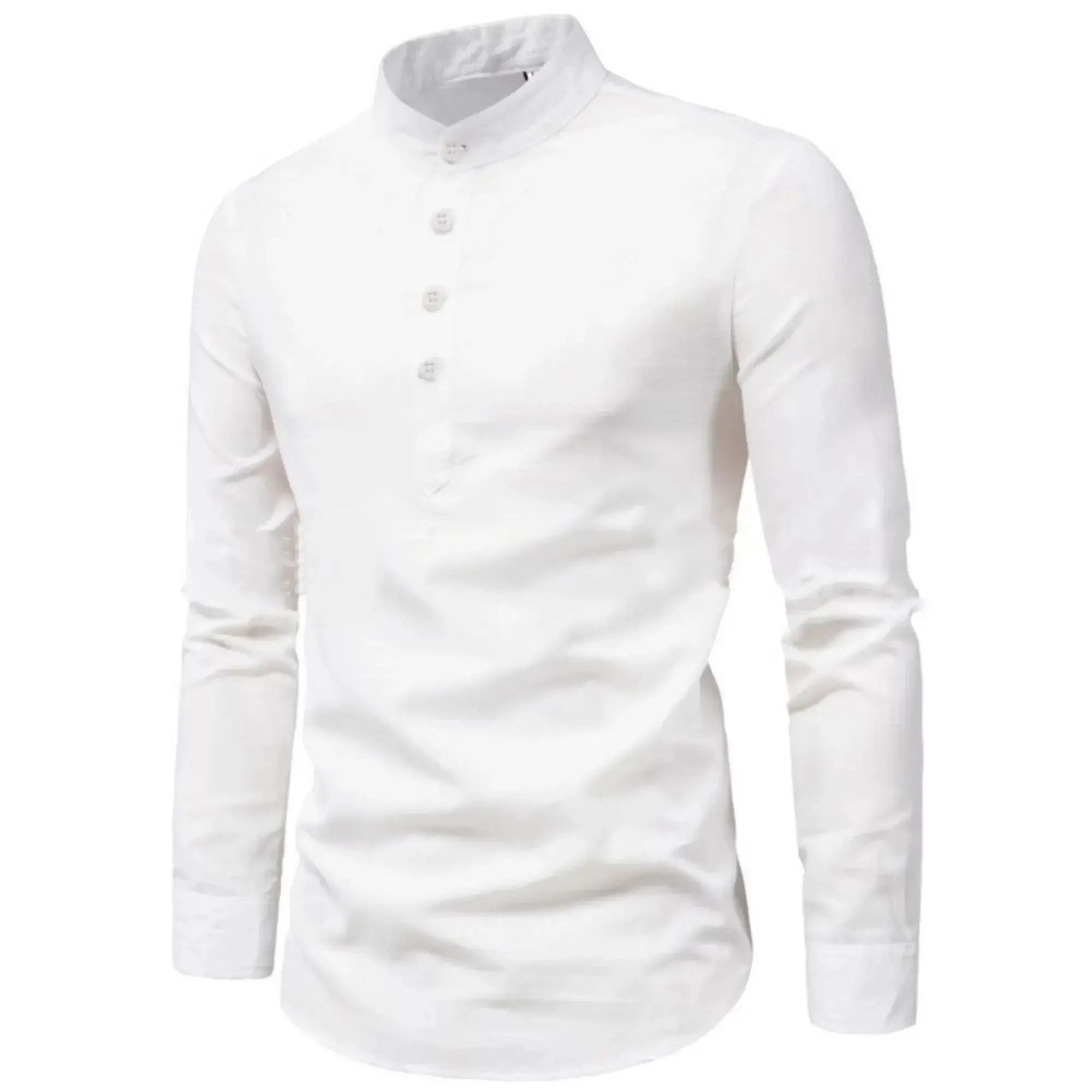 Casual Men's Loose Shirt Autumn Fashion Stand up Collar Thickened Fleece  Collar Nine-Quarter Sleeve Special Wide Fit