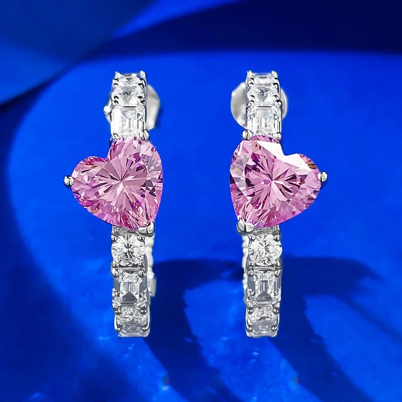 brincos de cristal espumante estilo europeu e americano diamante rosa brinco coracao azul marinho novos acessorios 01