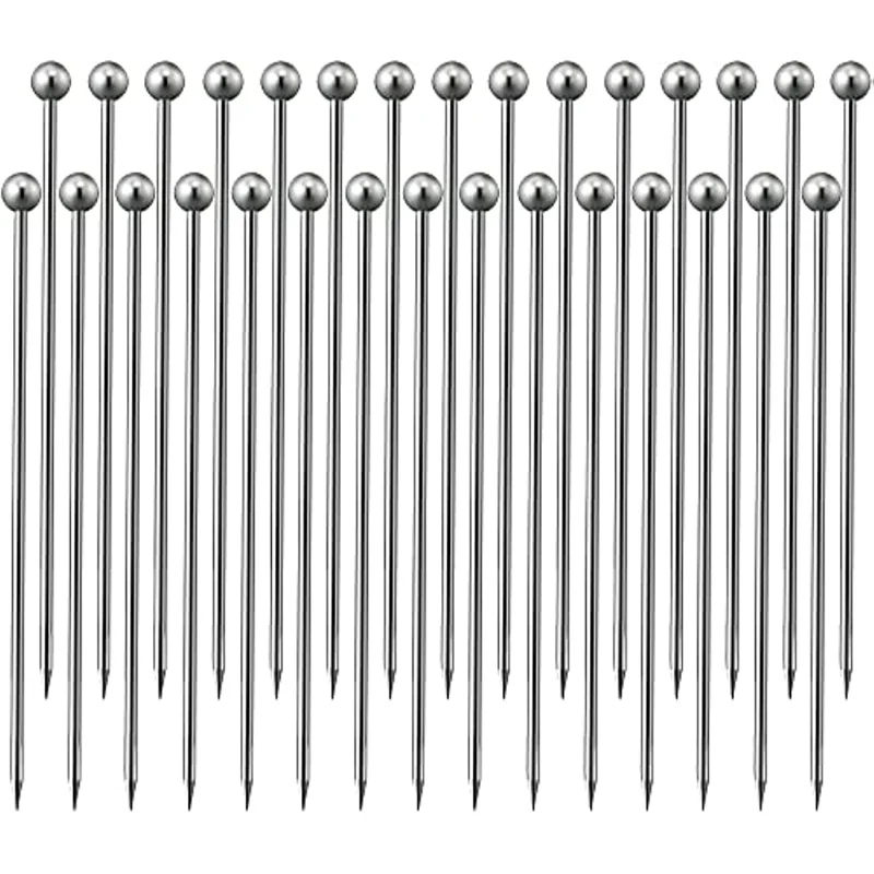 Stainless Steel Cocktail Picks Set, Reusable Metal Martini Sticks, Long Cocktail Toothpicks for Appetizers, 4.3 Inch