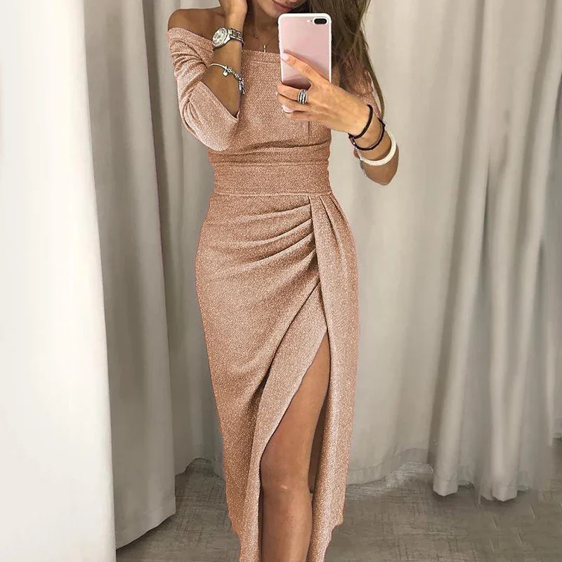 

Spring Summer Women Clothes 2022 Elegant Long Dress Sexy Club Dress Evening Party Women Dresses Off Shoulder High Waist Vestido