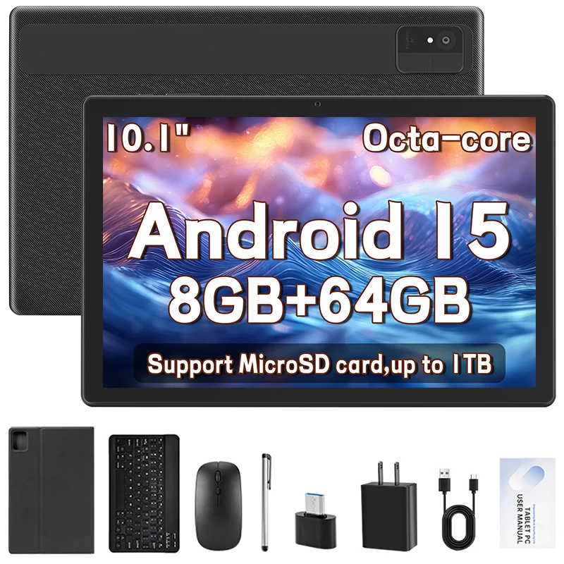 

ANRY Android Tablet 2025, 10.1 inch Android 15 Tablets 8 RAM 64GB ROM 1TB Expansion, 5000mAh Battery, Bluetooth 5,Dual Band WiFi
