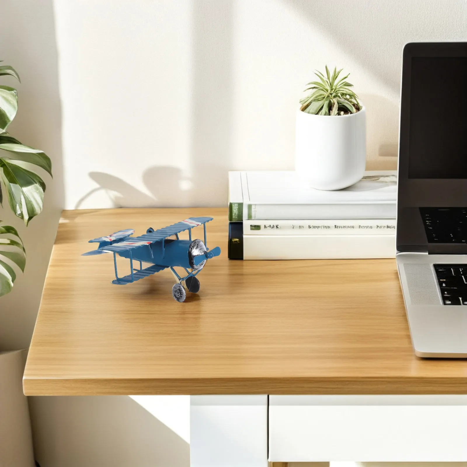 

Vintage Airplane Decoration Metal Biplane Ornament Retro Aircraft Sculpture Desk Home Decor Gift for Adults Kids Blue