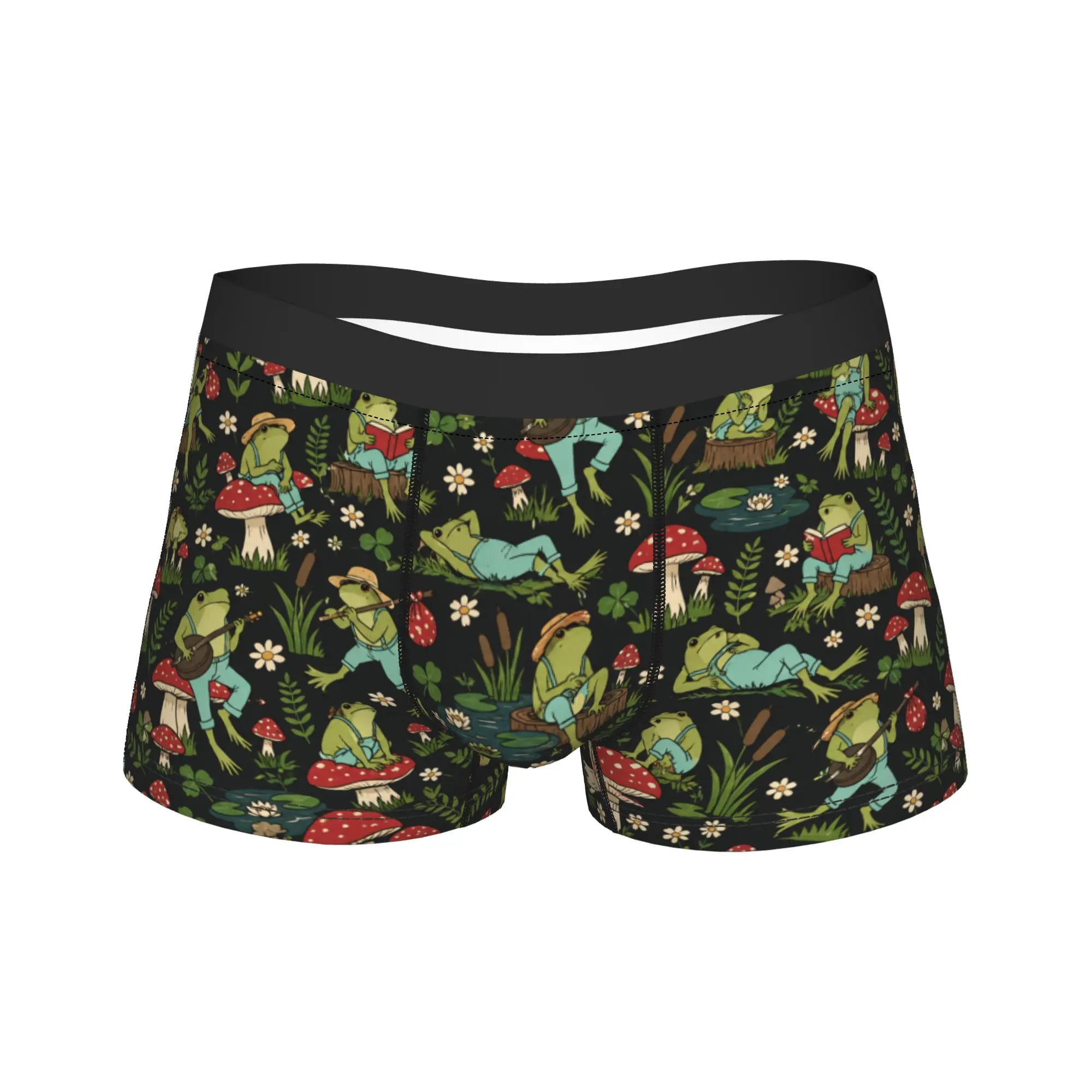 Cute Cottagecore  Frog Playing Banjo on Mushroom Boxer Brief  Underwear High Quality Man Boxershorts Oversize Underpants