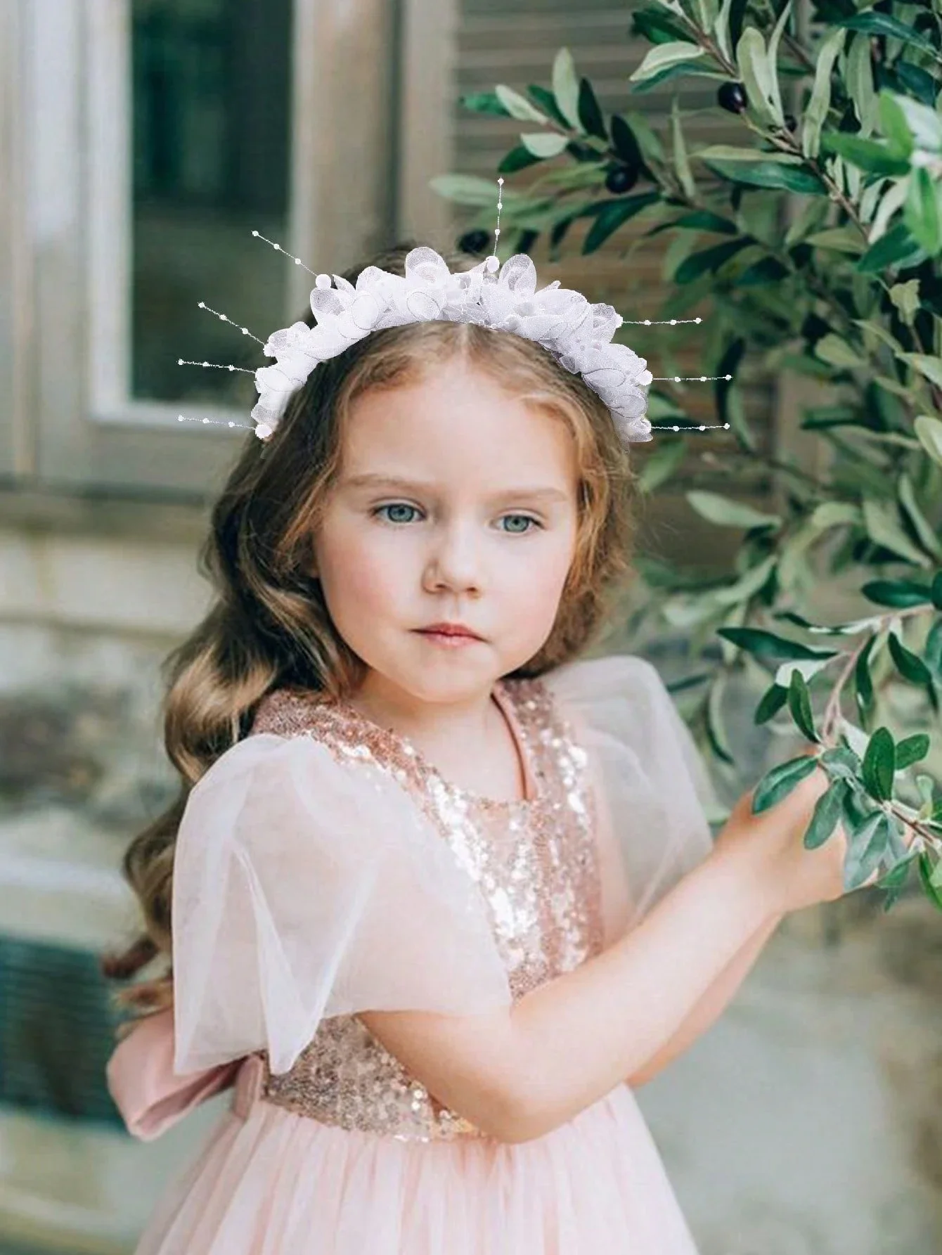 

1pc Pearl Flower Headband For Girls, White Mesh Sheer Tulle Bowknot Hairband, Teen Girl Hair Hoop, Spring Birthday Wedding