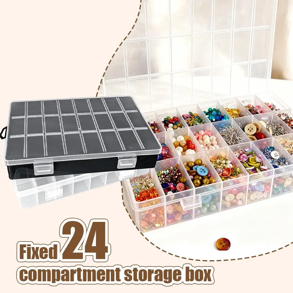 24 grades caixa de armazenamento de plástico visibilidade clara anti-dispersão grânulo organizador recipiente com trava de pressão para artesanato diy