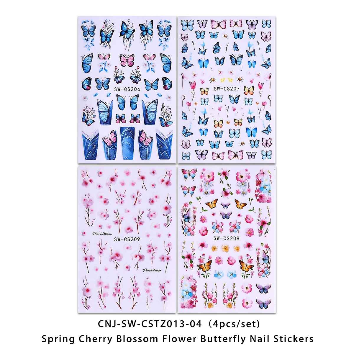 4PCS Spring floral butterfly nail stickers, easy to apply for DIY nail decoration, gifts, party and wedding makeup styling